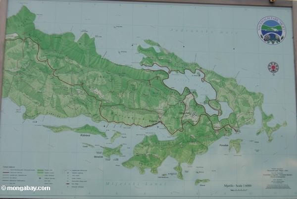 Mapa de la isla de Mljet