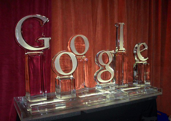 google 1999. Google Ice Sculpture at 2003